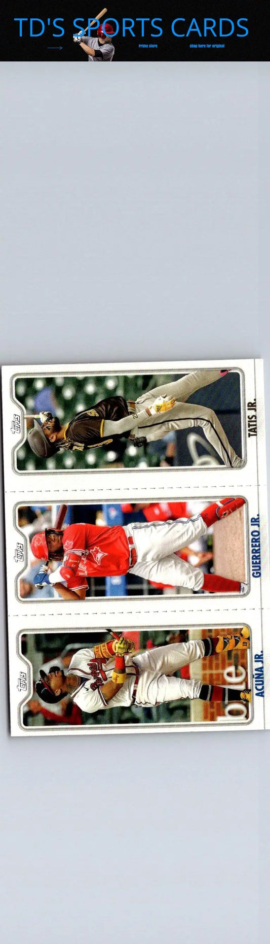 Three baseball cards including Ronald Acuna from the 2022 Topps TPC-10A TPC-10B TPC-10C