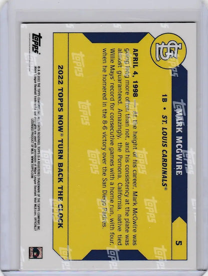 Football trading card of Mark McGwire Cardinals on yellow and blue background