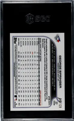 Graded George Springer baseball card from 2022 Topps UK Edition George Springer series