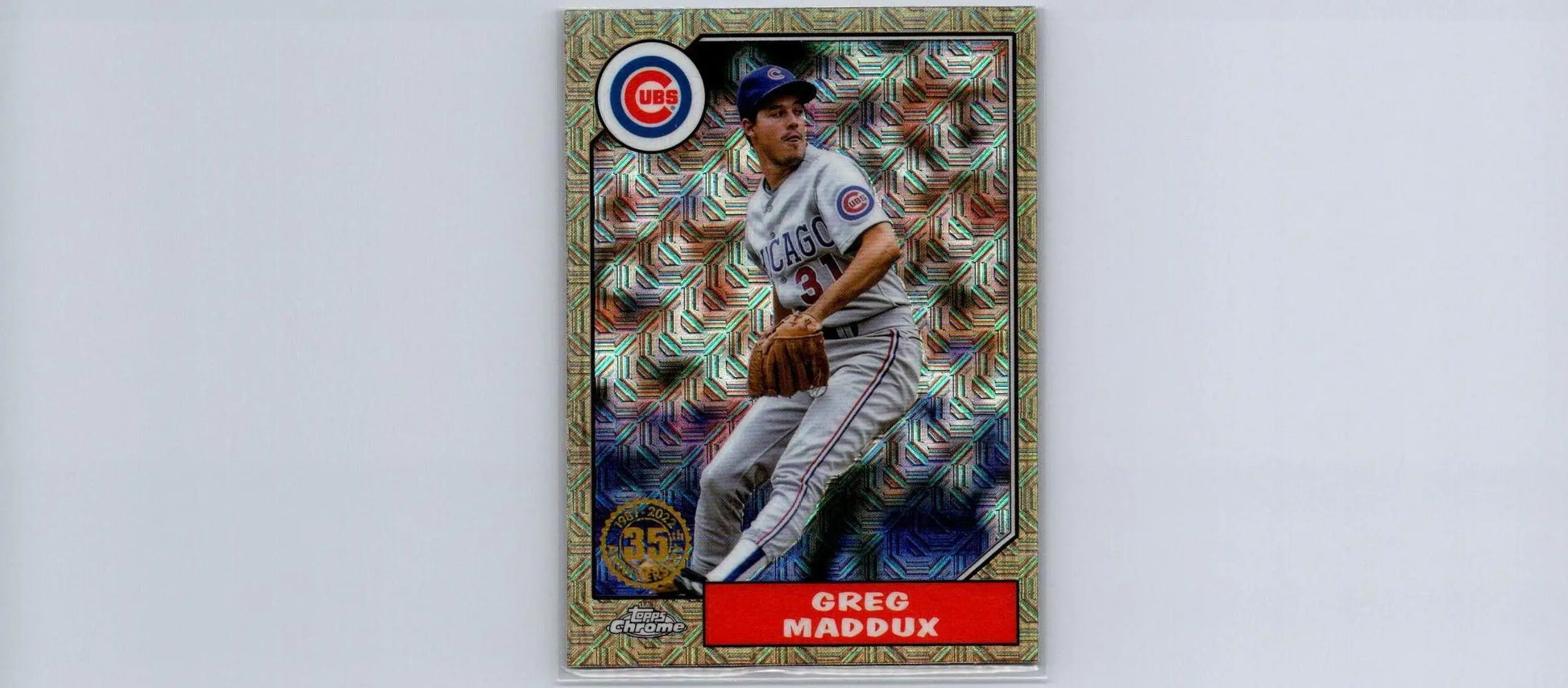 Greg Maddux baseball card from 2022 Topps Baseball 35th Anniversary Chrome series