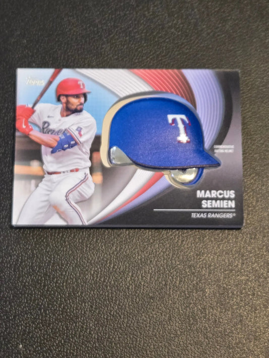 Marcus Semien commemorative baseball card with helmet from 2022 Topps Update collection