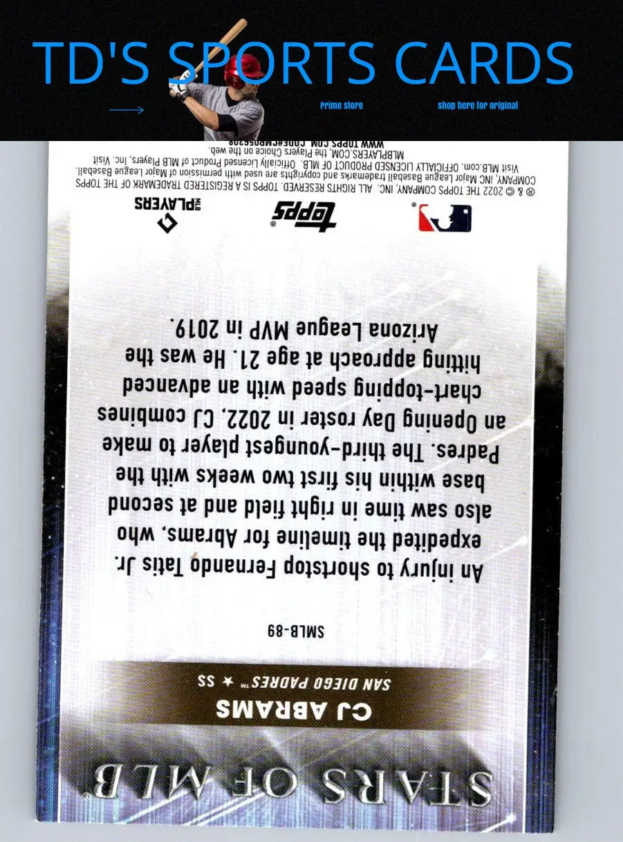 CJ Abrams baseball card from 2022 Topps Update SMLB-89 Abrams Stars of MLB