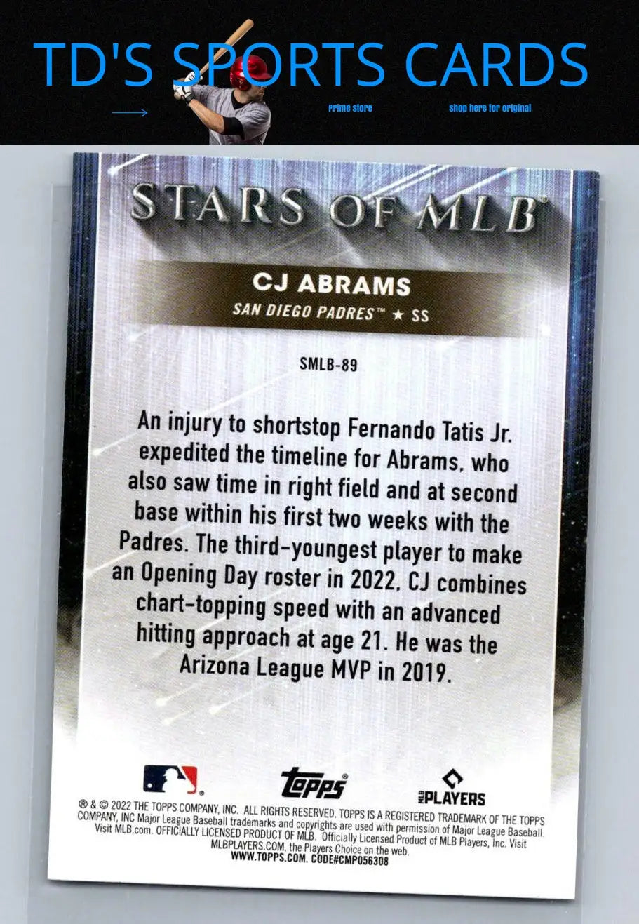 CJ Abrams baseball card from Topps Update 2022 MLB Chrome Stars of MLB
