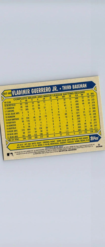 Baseball card featuring Vladimir Guerrero with statistics from Topps Baseball 35th Anniversary