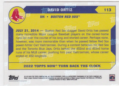 Baseball trading card of David Ortiz from 2022 TURN BACK THE CLOCK Boston Red Sox series