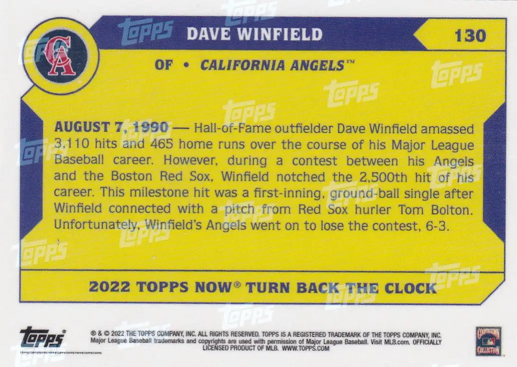 2022 TURN BACK THE CLOCK #130 DAVE WINFIELD- CALIFORNIA ANGELS