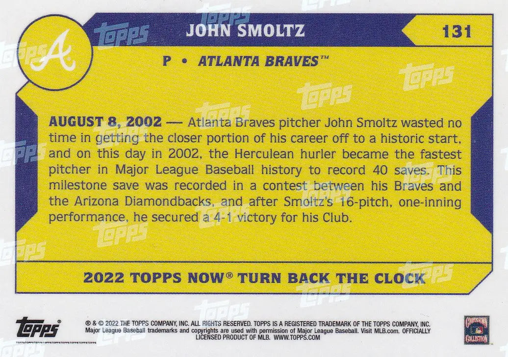 2022 TURN BACK THE CLOCK #131 JOHN SMOLTZ- ATLANTA BRAVES