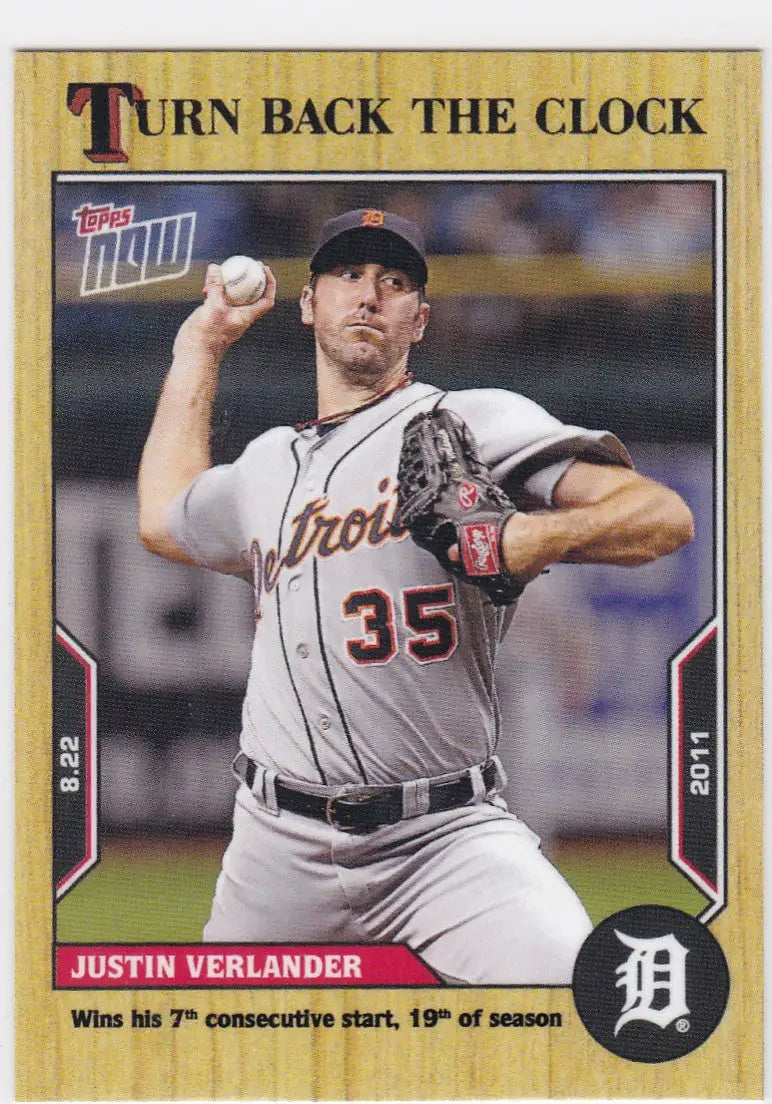 Baseball card featuring Justin Verlander- Detroit Tigers from 2022 TURN BACK THE CLOCK series