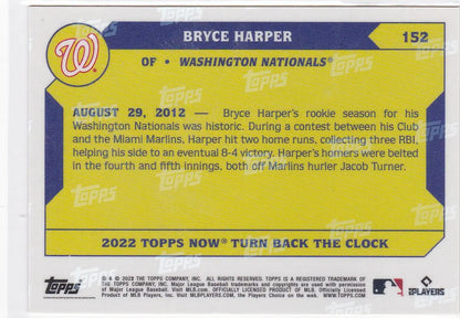 Baseball trading card of Bryce Harper Washington Nationals 2022 TURN BACK THE CLOCK