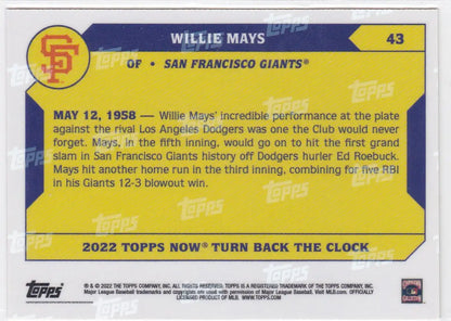 2022 Topps Now Turn Back The Clock Willie Mays baseball card San Francisco Giants