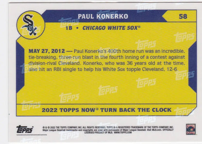 Back of a 2022 TURN BACK THE CLOCK Paul Konerko Chicago White Sox baseball card