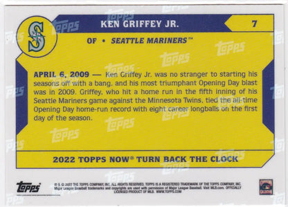Baseball trading card featuring Ken Griffey Jr. of the Seattle Mariners from 2022 TURN BACK THE CLOCK series