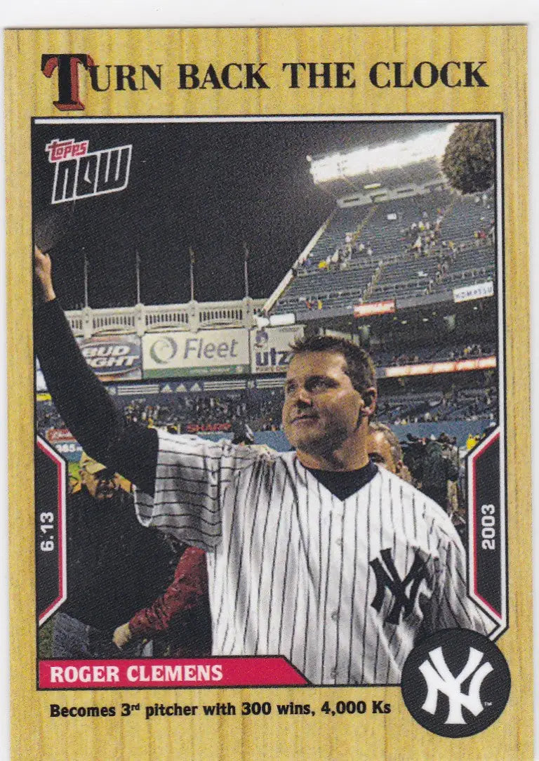 Baseball trading card of Roger Clemens featuring New York Yankees from 2022 TURN BACK THE CLOCK series
