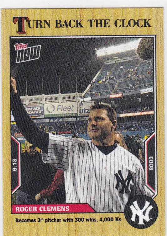Baseball trading card of Roger Clemens featuring New York Yankees from 2022 TURN BACK THE CLOCK series