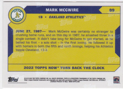 Baseball trading card of Mark McGwire Oakland Athletics from 2022 TURN BACK THE CLOCK series