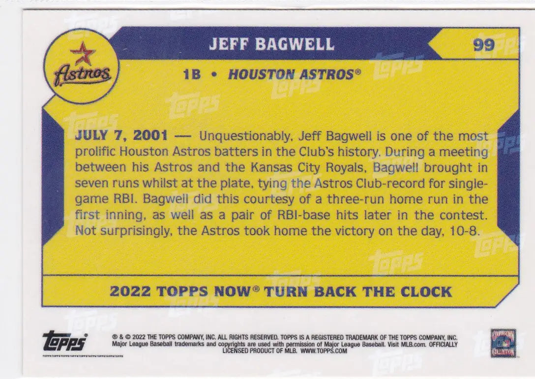 Houston Astros Jeff Bagwell baseball card from 2022 Turn Back the Clock series