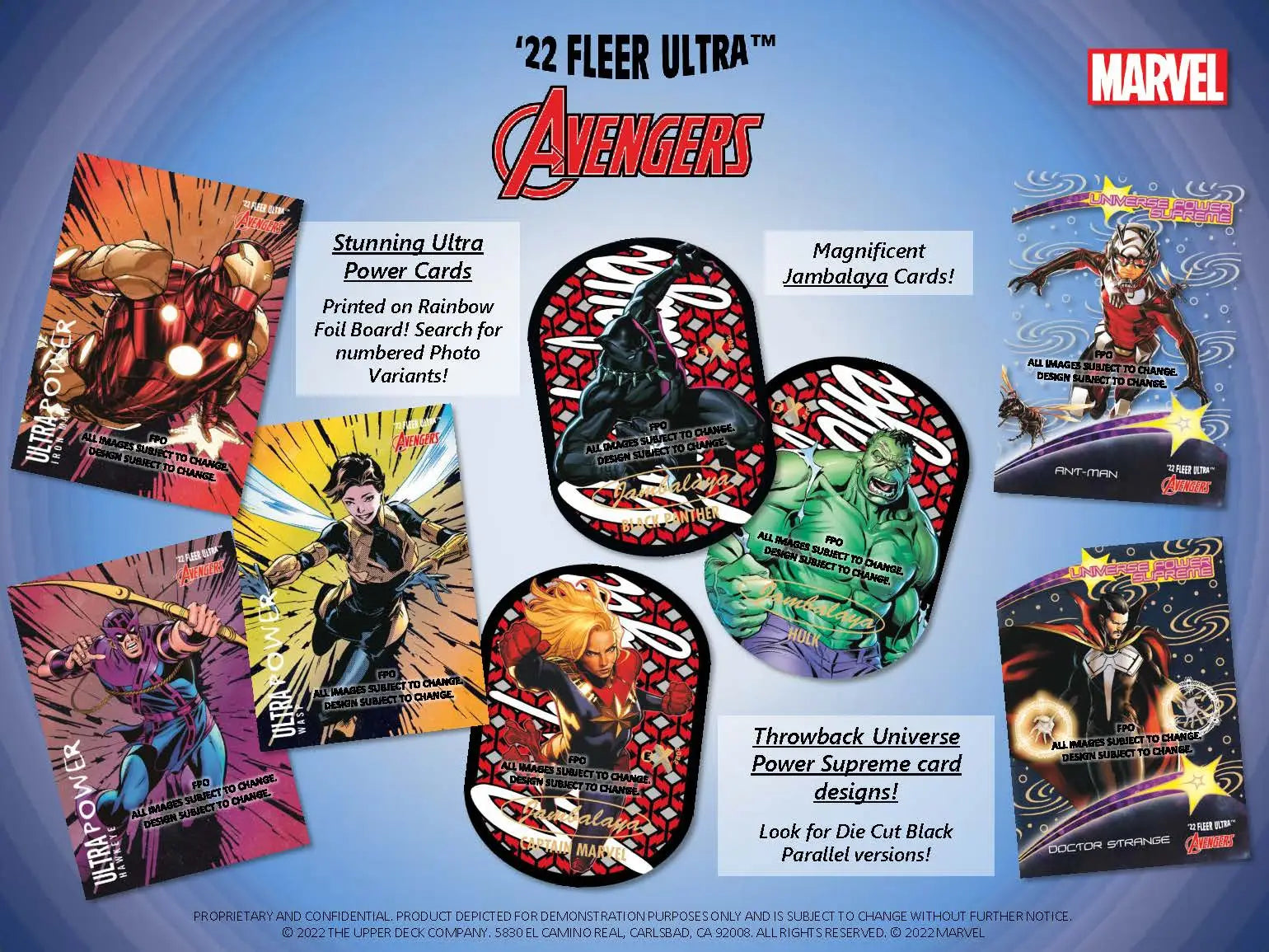 Marvel Avengers trading cards from 2022 Upper Deck Fleer Ultra Marvel Avengers Hobby