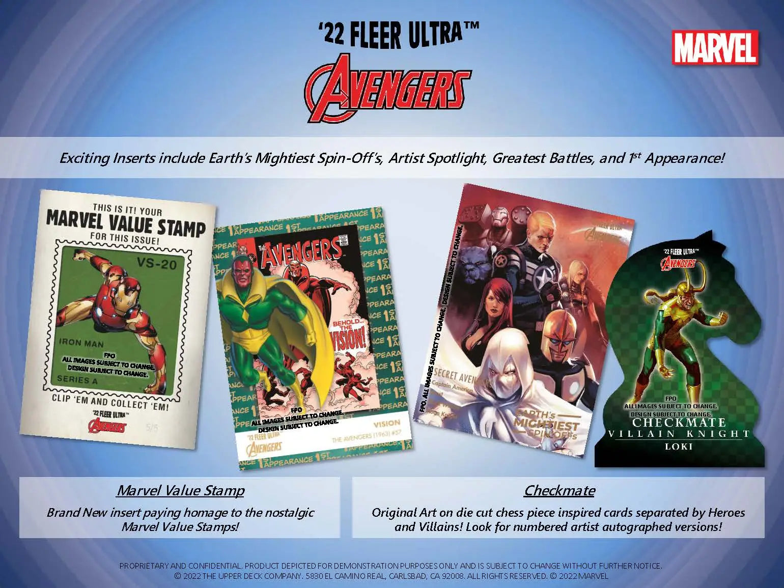 Marvel trading cards from 2022 Upper Deck Fleer Ultra Avengers Hobby set