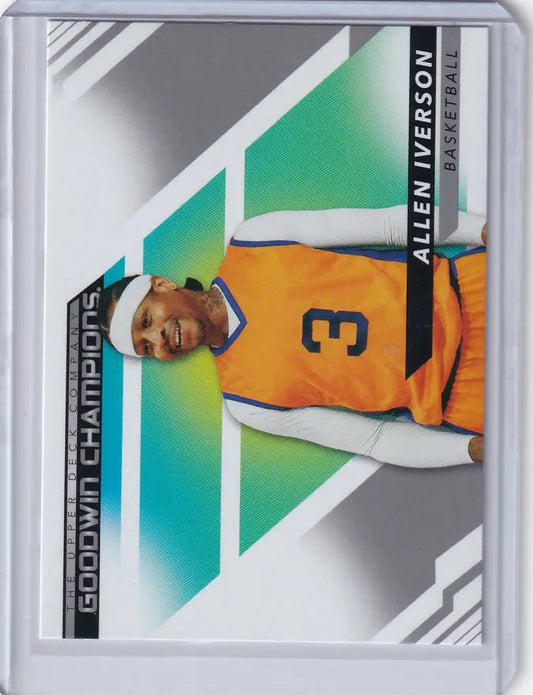 Basketball trading card featuring Allen Iverson in yellow jersey #3 from Upper Deck Goodwin