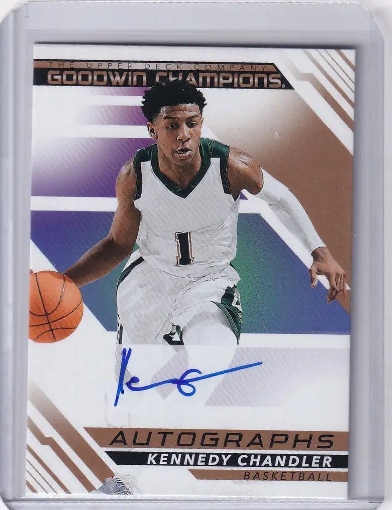 Basketball trading card of Kennedy Chandler in white jersey, Upper Deck Goodwin Auto