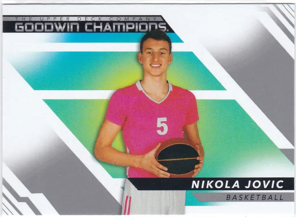 Basketball player in pink jersey number 5 holding basketball from Upper Deck Goodwin Champions