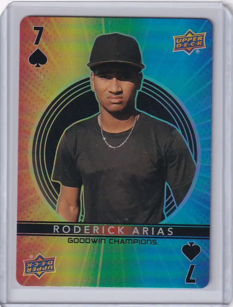 Holographic trading card of Roderick Arias from Upper Deck Goodwin Playing Cards