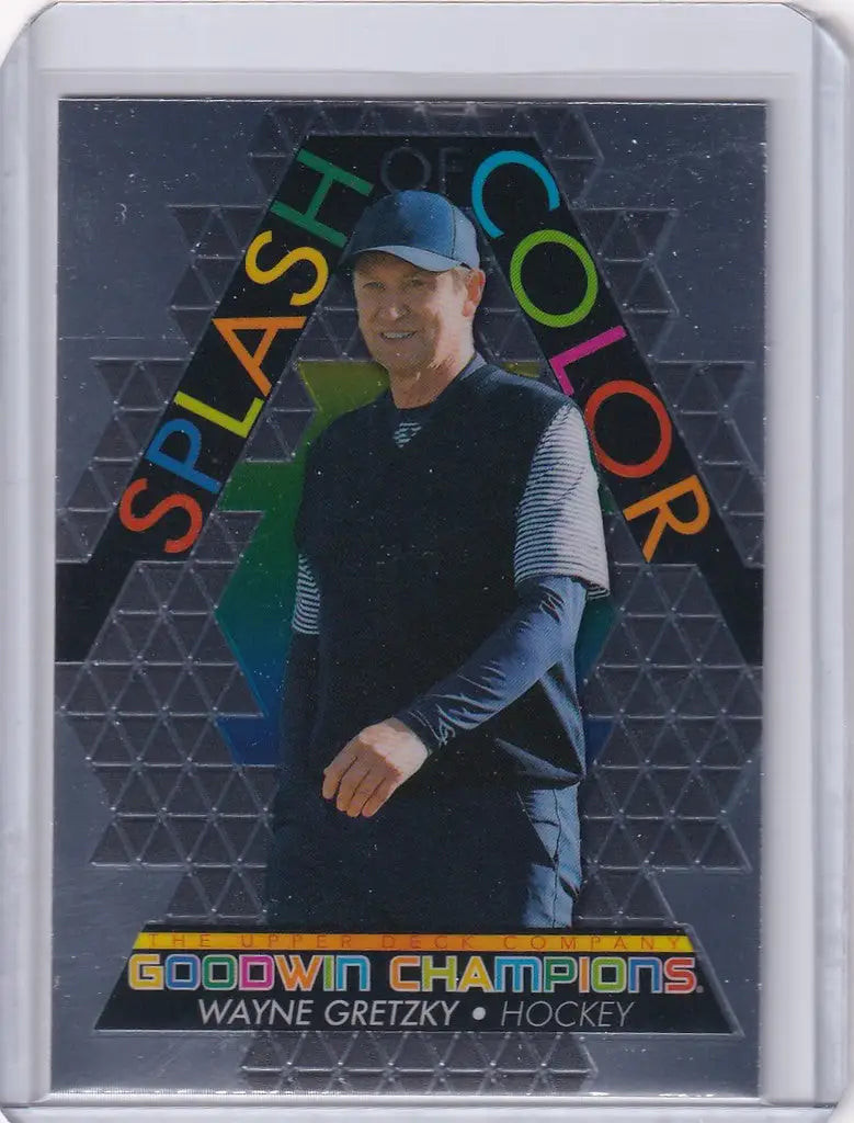 Trading card of Wayne Gretzky featuring Upper Deck Goodwin Splash of Color SCP30 design