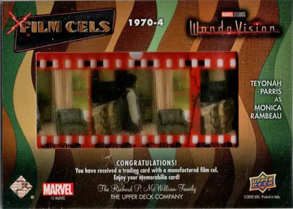 Film cell strip from WandaVision in red border, part of trading cards collection