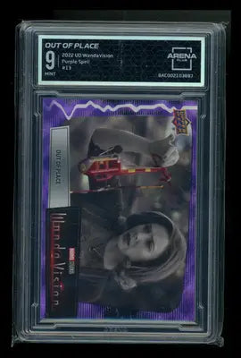 Graded Upper Deck WandaVision Purple Spell Wanda Maximoff trading card showing character