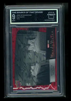 Graded collectible card featuring WandaVision Red Scarlet from Upper Deck WandaVision series