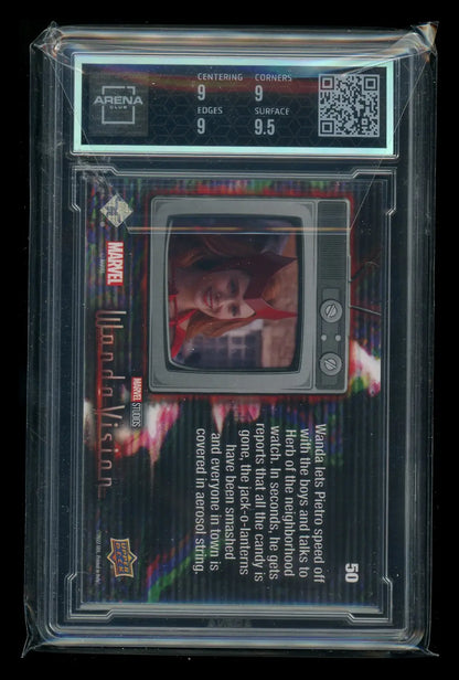 Graded Marvel WandaVision trading card from 2022 Upper Deck WandaVision Yellow Mind Stone series