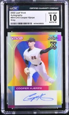 Autographed Vivid Cooper Hjerpe baseball card from 2022 Vivid Cooper series