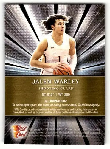 2022 Wild Card Alumination #ABC-33 Jalen Warley Basketball Cards NM ID:62446 - Trading Cards