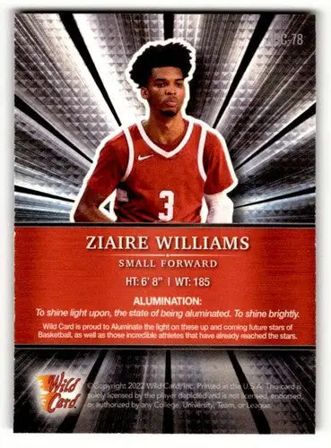 2022 Wild Card Alumination #ABC-78 Ziaire Williams Basketball Cards ID:62442 - Trading Cards