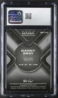 Graded Danny Gray football card from 2022 Wild Card AutoMania, Card Automania American series