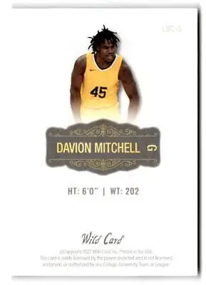 Davion Mitchell basketball card from 2022 Wild Card Matte Limited Base Cards White
