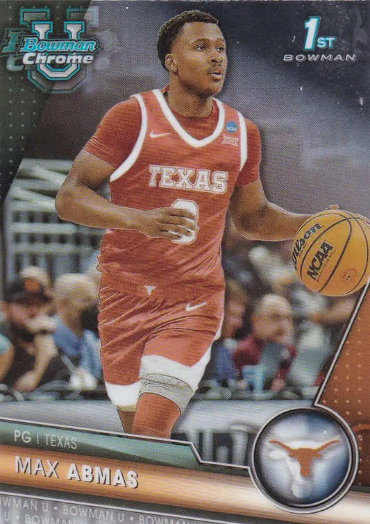 Basketball trading card of Max Abmas Bowman in action for Bowman 1st Texas