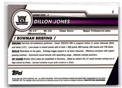 2023-24 Bowman University Chrome #1 Dillon Jones NM-MT ID:67382 - Trading Cards