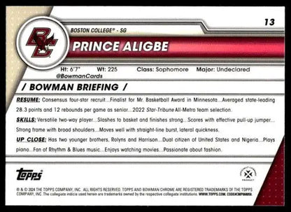 2023-24 Bowman University Chrome #13 Prince Aligbe NM-MT ID:67384 - Trading Cards