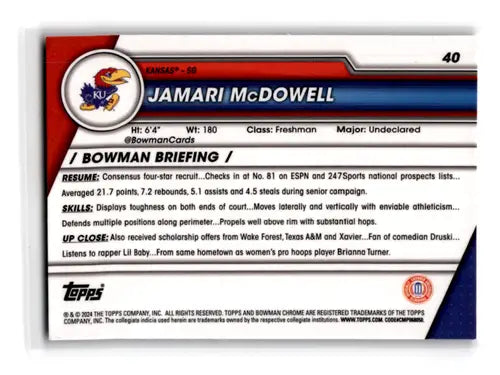 2023-24 Bowman University Chrome #40 Jamari McDowell NM-MT ID:67392 - Trading Cards