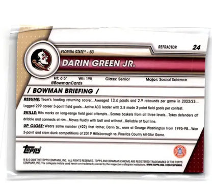 2023-24 Bowman University Chrome Refractor #24 Darin Green Jr. NM Near ID:67375 - Trading Cards