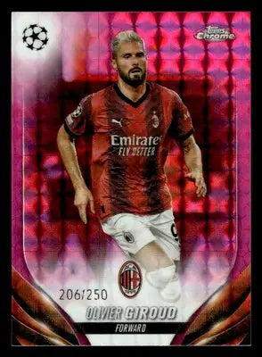 Olivier Giroud Chrome UEFA Club trading card with pink geometric design 2023-24