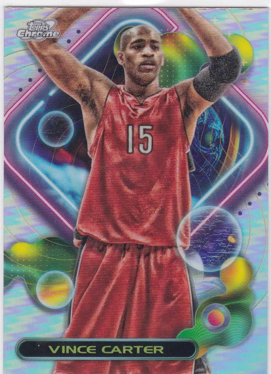 Vince Carter Toronto Raptors basketball card featuring 2023-24 Cosmic Chrome Refractor