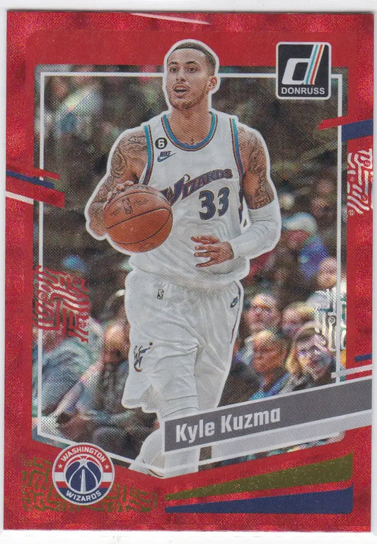 Red Kyle Kuzma Donruss NBA trading card featuring Washington Wizards player