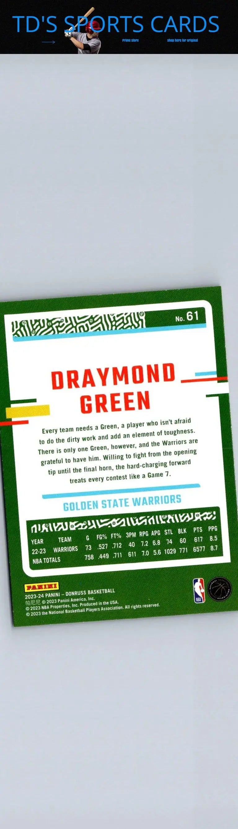 Draymond Green basketball card from 2023-24 Donruss with Green Laser Holo effect