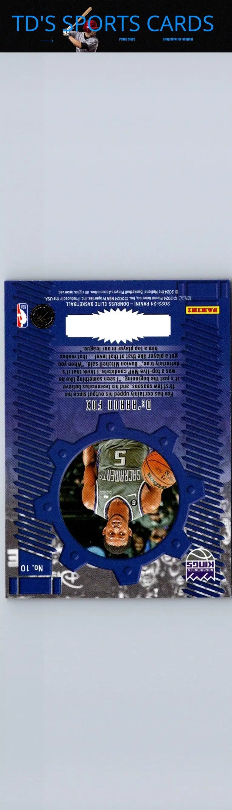 Basketball card back of 2023-24 Donruss Elite De’Aaron Fox Craftsmen