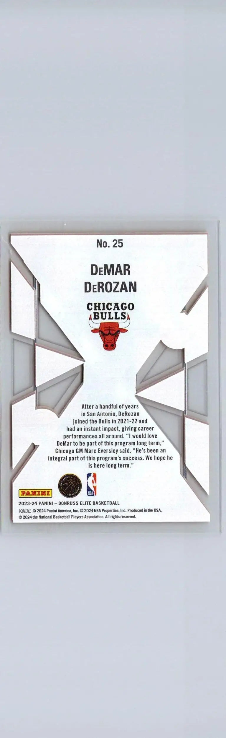 DeMar DeRozan Chicago Bulls basketball card from 2023-24 Donruss Elite Deck International Red