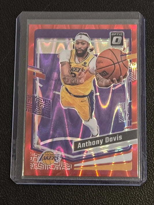 Anthony Davis red seismic basketball trading card from 2023-24 Donruss Optic series