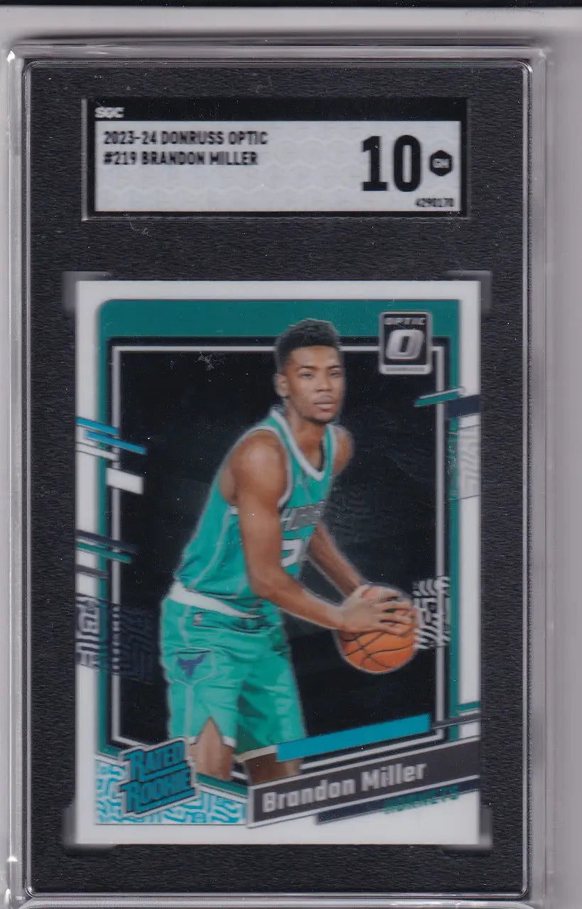 Graded Brandon Miller SGC 10 basketball card from 2023-24 Donruss Optic Charlotte Hornets