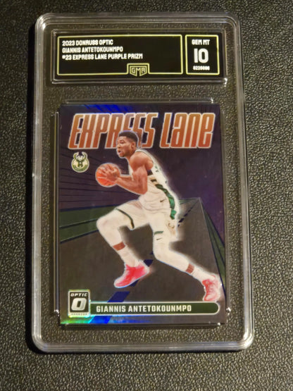 2023-24 Donruss Optic #23 Giannis Antetokounmpo Express Lane Purple GMA 10 - Sports Card